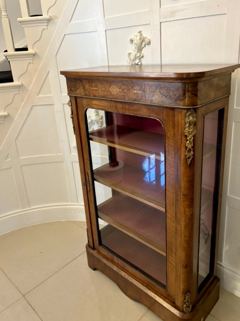 Antique Victorian Quality Inlaid Burr Walnut Pier Cabinet